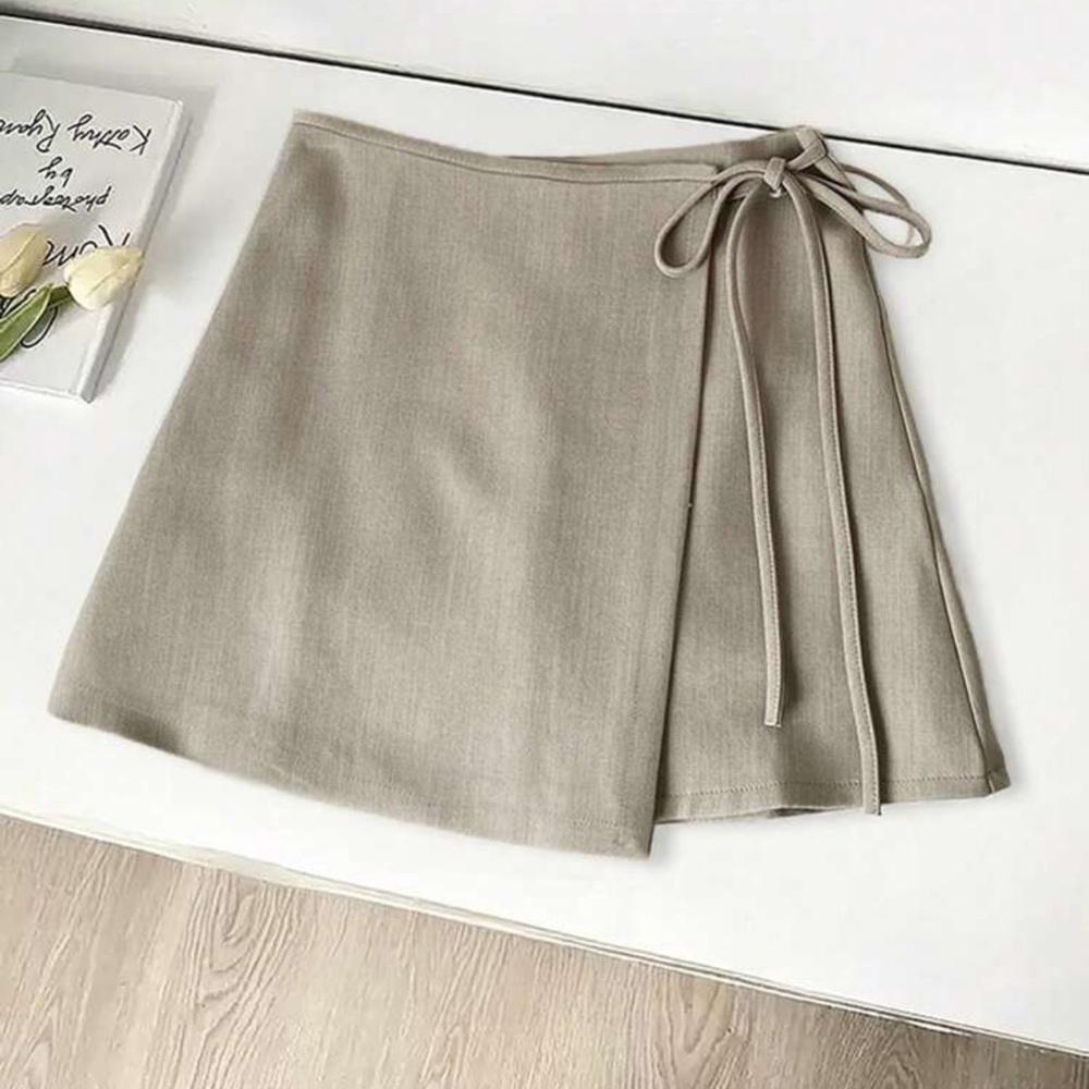 Beige Wrap Skirt with Tie Detail